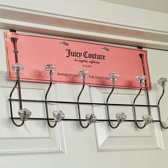 Juicy Couture Rhinestone over the Door Hooks Hanging Closet Organizer Silver - Picture 2 of 12